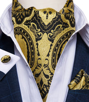 Men Premium Silk Ascot Tie Set Paisley Floral Blue Red Vintage Wedding
