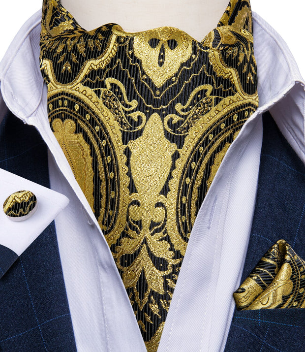 Men Premium Silk Ascot Tie Set Paisley Floral Blue Red Vintage Wedding