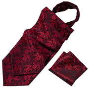 Fashion Black Silk Cravat Ascot Tie For Men Pocket Square