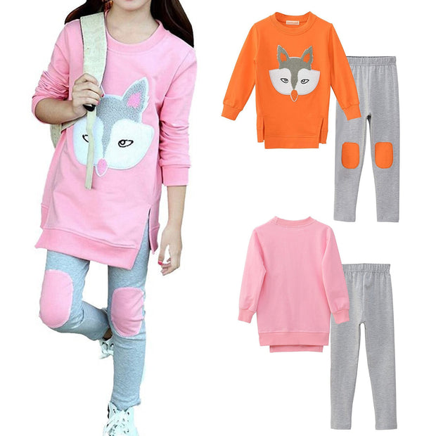 Kids Girls Cartoon Clothing Sets Long Sleeve Sweatshirt +Pants 3-14 Years