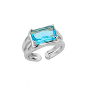 Blue Cubic Zircon Stone Ring For Women Stainless Steel  Square Geometry Finger Ring