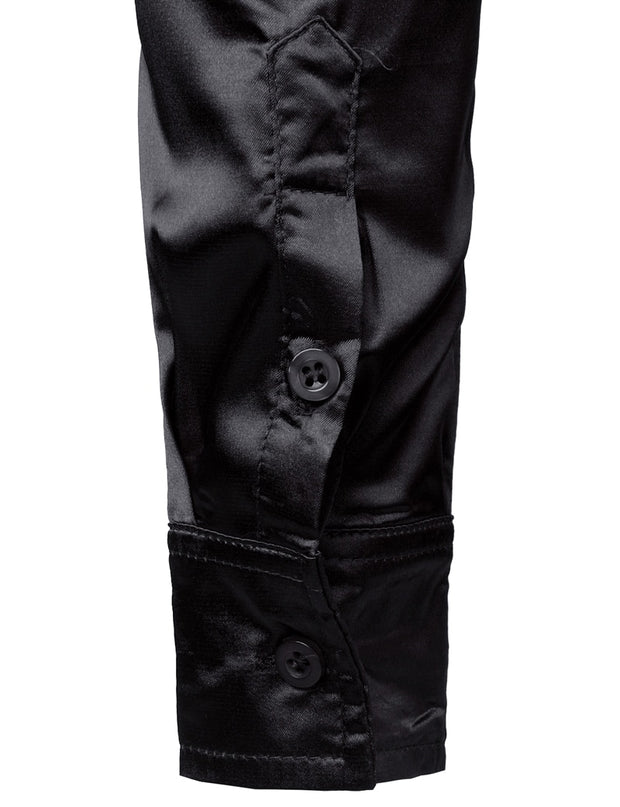 Black Satin Luxury Dress Shirts Silk Smooth Men