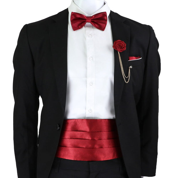 New Fashion Mens Cummerbund Bow Tie Brooch Set