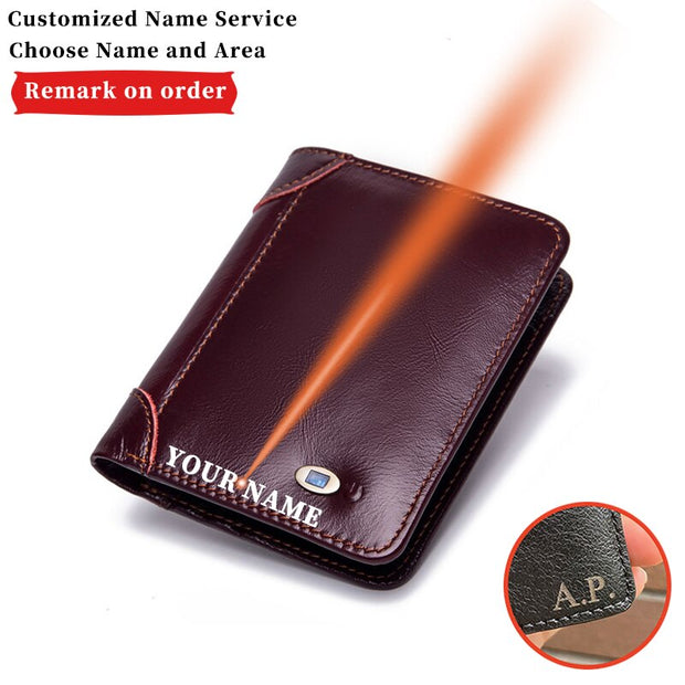 Smart Anti-theft Wallet Men's Business Name Carving Leather Slim