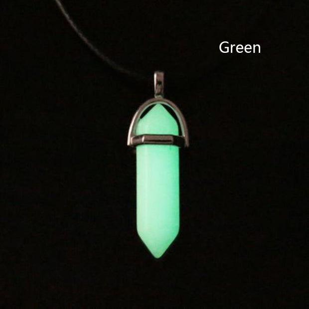 1PC Luminous Stone Fluorescent Hexagonal Column Necklace Natural Crystal