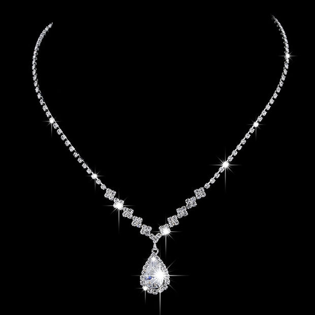 Rhinestone Zircon Waterdrop Necklace Jewelry Set Luxury Wedding