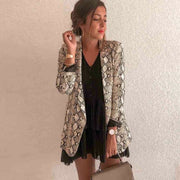New Women Long Sleeve Snake Printed Turn-Down Collar Outwear Jacket