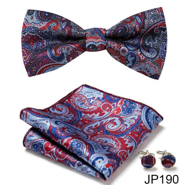 New Paisley  Bow Tie for men Wedding Bowtie Handkerchief Cufflink Set
