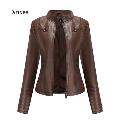Women Motor Pu Jacket Autumn Casual Leather Fall Biker Coat
