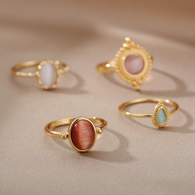 Red Opal Rings For Women Stainless Steel Gold Color Finger Ring