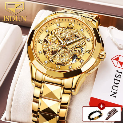 JSDUN Brand Luxury Automatic Mechanical Watches for Men Gold Dragon Watch