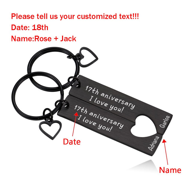 Personalized Stainless Steel Date Name Couple Custom Keychain