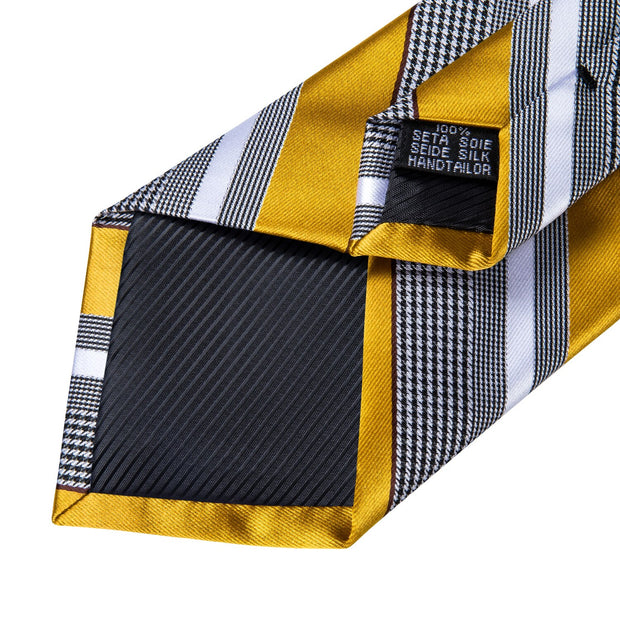 Yellow White Striped Silk Woven Ties For Men