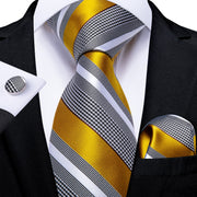 Yellow White Striped Silk Woven Ties For Men