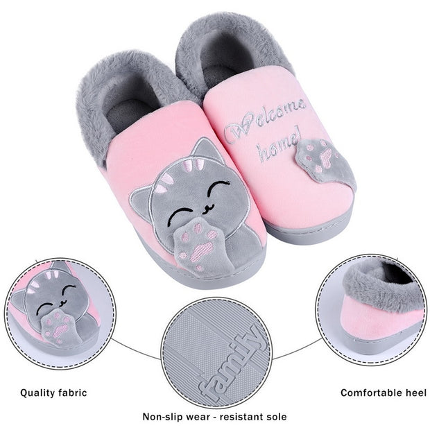 Cartoon Cat Slippers Non-slip House Shoes Couple Lovers Indoor Bedroom Footwear