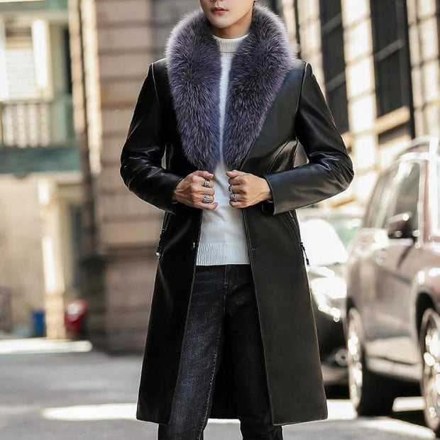 Big Fur Collar Long Overcoats Luxury Long Leather Jackets