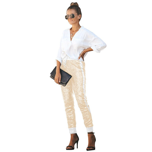 Sequin Women Leggings Long Pencil Pants Capris