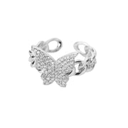Zircon Butterfly Rings Stainless Steel Twisted Chain Finger Adjustable