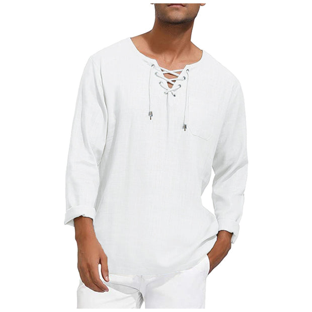 Loose Shirts Tee Long Sleeve Cotton Henley Tee Shirt