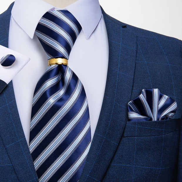 Yellow White Striped Silk Woven Ties For Men