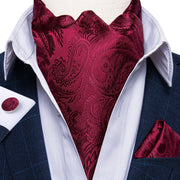 Men Premium Silk Ascot Tie Set Paisley Floral Blue Red Vintage Wedding