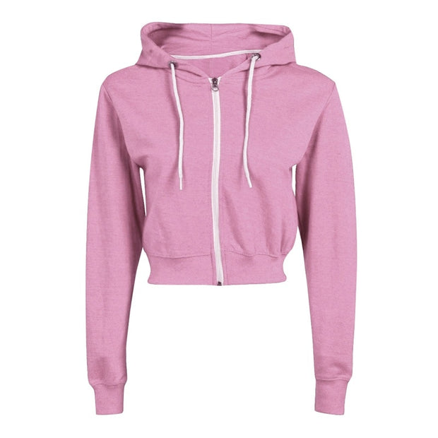 Zip Up Crop Top Hoodie Women Lace Up Drawstring Hoodies