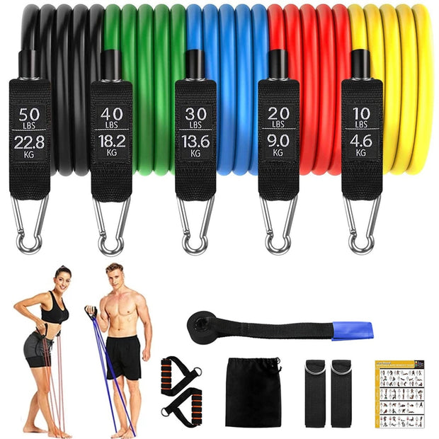 Fitness Resistance Bands 150 Lbs with Door Anchor Muscle Training Rubber Tubes Band