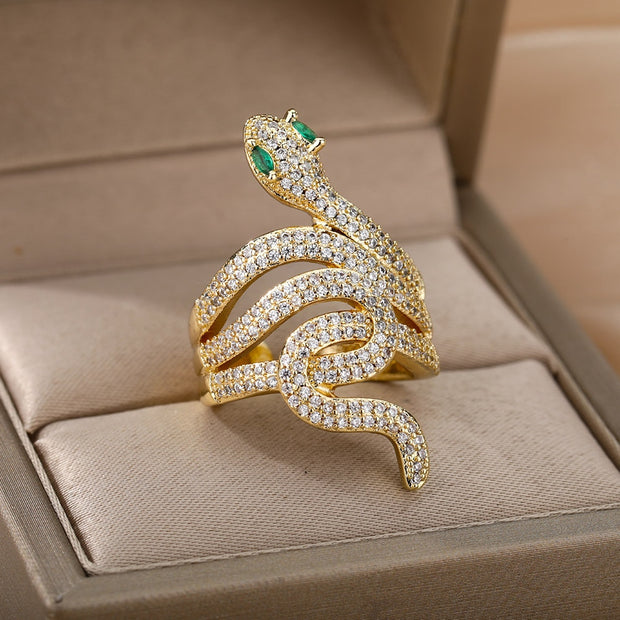 Hip Hop Open Adjustable Gold Color Ring Stainless Steel Zircon