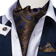 DiBanGu Men Luxury Silk Ascot Tie Cravat Tie Handkerchief Cufflinks 3pcs Set