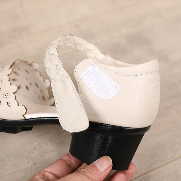Genuine Leather Shoes Woman Retro Hollow Out Sandals