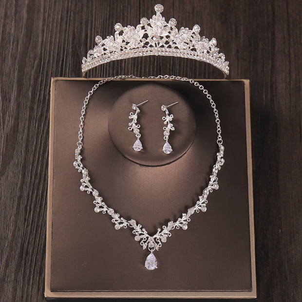 Baroque Costume Bridal Jewelry Sets Rhinestone Crystal Tiara Crown Earrings