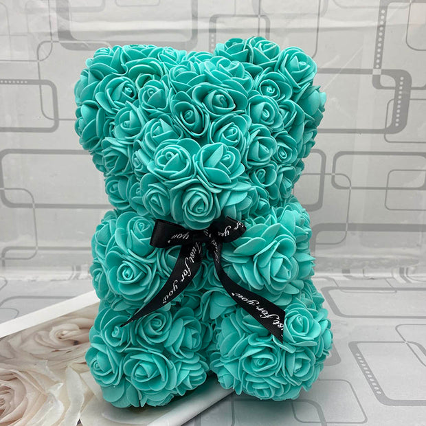 HOT Valentines Day Gift 25cm Red Rose Teddy Bear Rose Flower Artificial Decoration