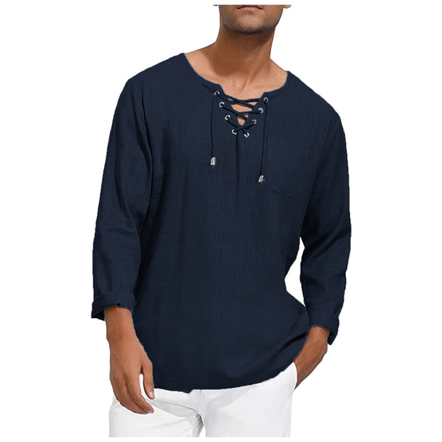 Loose Shirts Tee Long Sleeve Cotton Henley Tee Shirt