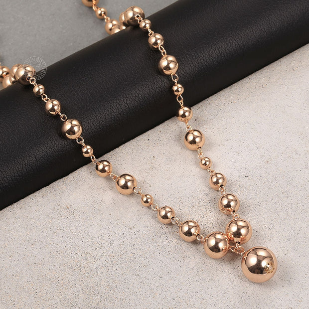 10mm Wide Round Beaded Charm Necklace 585 Rose Gold Color Ball Bead Link Chains