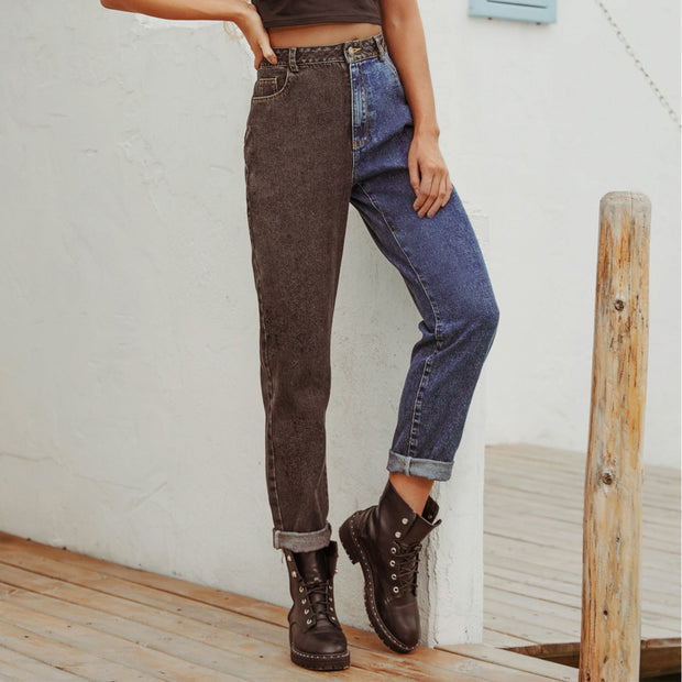 Ladies Sexy High Waist Denim Black Blue Two Tone