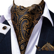 Men Premium Silk Ascot Tie Set Paisley Floral Blue Red Vintage Wedding