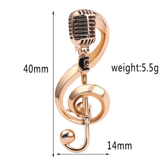 Gold Color Microphone Music Note Brooches Enamel Pin