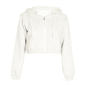 Zip Up Crop Top Hoodie Women Lace Up Drawstring Hoodies