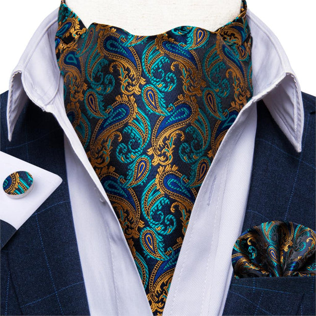Luxury Men&#39;s Vintage Paisley Floral Formal Cravat Ascot Tie Self British Style