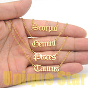 12pcs/set Wholesale 100% Stainless Steel Old English Zodiac Letter Necklace