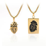 Gothic Anatomical Heart Pendant Necklace Set &amp; Puzzle Couple  Stainless Steel