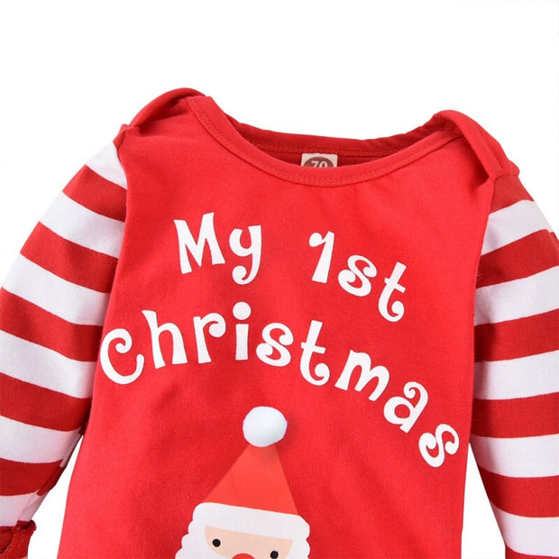 Ins Santa Claus Romper Suit Striped Playsuit Clothes+Hat 2PCS Baby Kids
