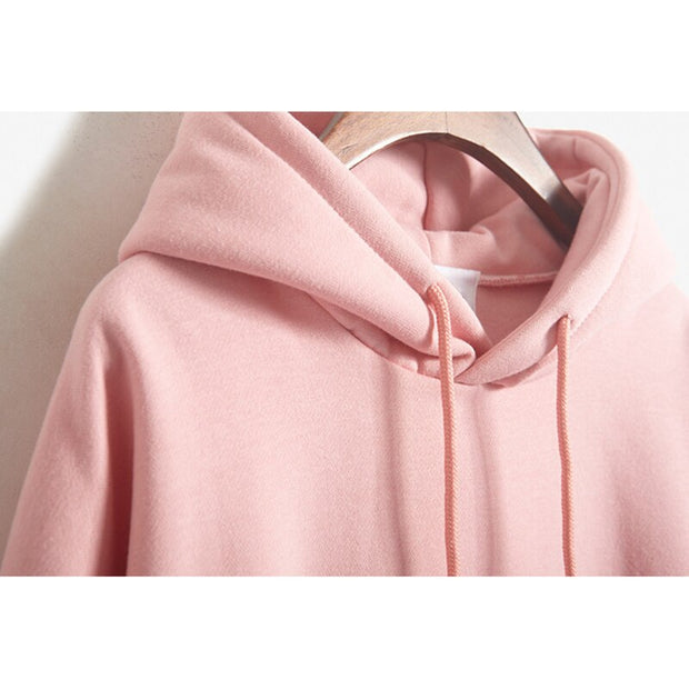 New Casual Ladies Spring Autumn Hoodies Tops Solid Color Women