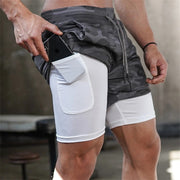 Camo Running Shorts Men 2 In 1 Double-deck Quick Dry GYM Sport Shorts