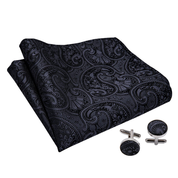 Fashion Black Silk Cravat Ascot Tie For Men Pocket Square