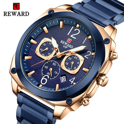 New Reward Men Watch Fashion Business Quartz Wristwatch Solid Stainless Steel band