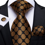 Men Tie Black Gold Paisley Quality Wedding Tie For Men Hanky Cufflink Silk Tie Set