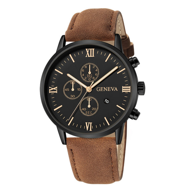 Men Casual Sport Watches Geneva Leather Band Calendar Quartz Watch