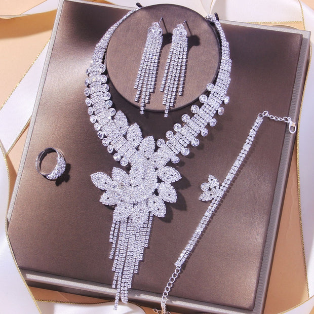 Stonefans Luxury Flowers Rhinestone Bridal Jewelry Sets for Women