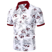 Men's Floral Polo Shirt Casual Button Short-sleeved Turn Down Collar Shirt